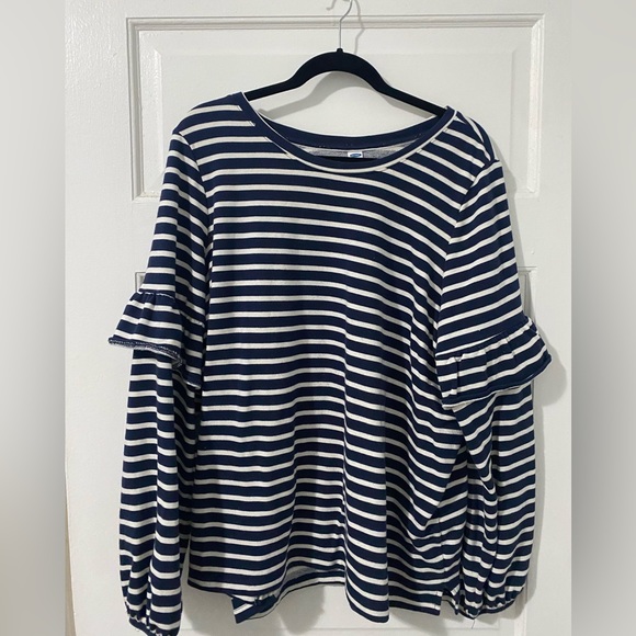 Striped blue and white sweatshirt with fun sleeves! - Picture 1 of 3